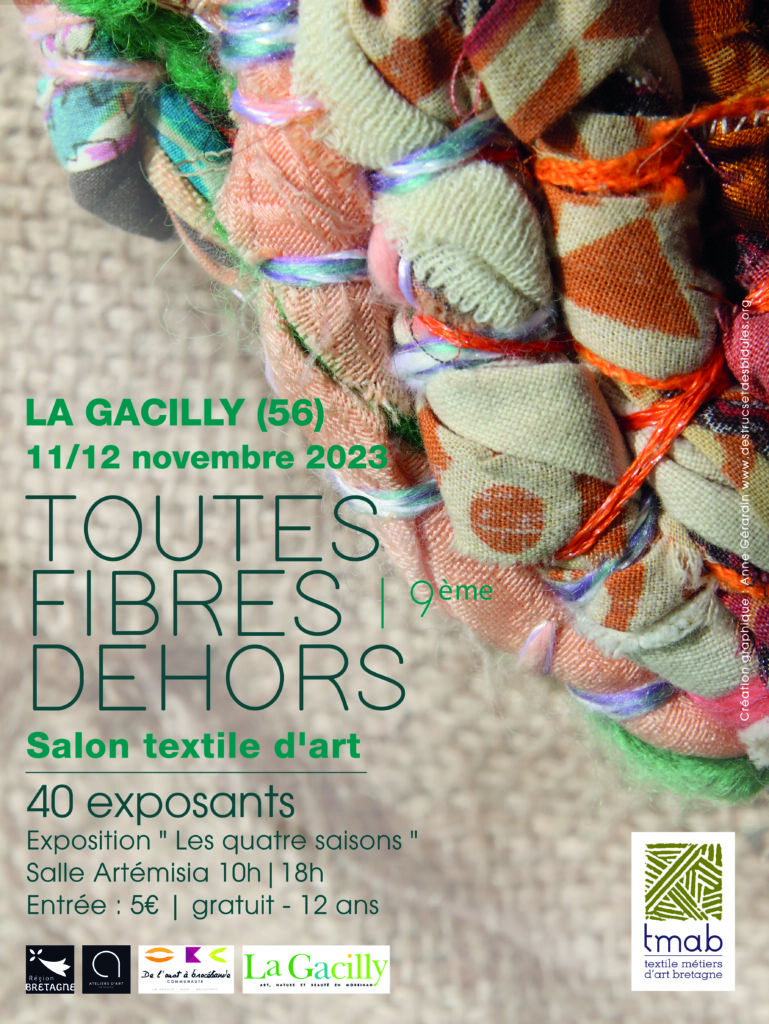 Affiche officielle du salon Toutes Fibres Dehors 2023 organisé à la Gacilly par l'association TMAB Textile Métier d'Art Bretagne