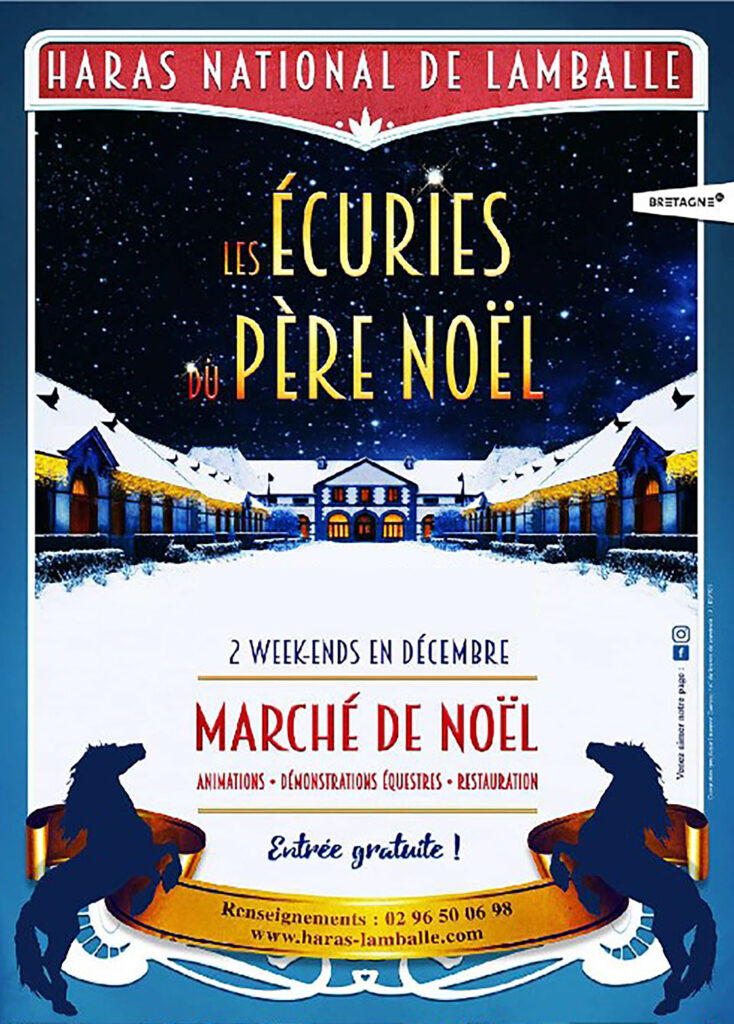Affiche du marché de noël du Haras national de Lamballe, les écuries du Père Noël