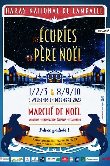 Affiche du marché de noël du Haras national de Lamballe, les écuries du Père Noël 2023