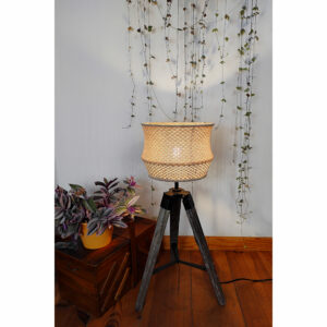 Abat-jour pour lampe sur pied en maille tricotée beige sable, laine et lin.